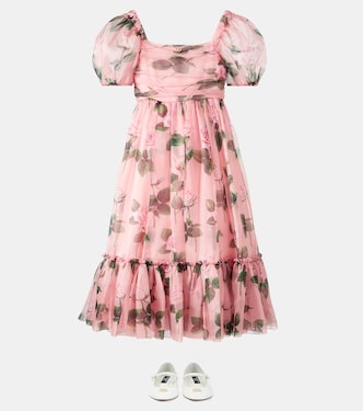 Robe DG en soie mélangée à fleurs | Dolce&Gabbana Kids