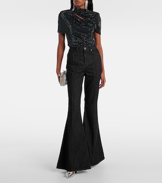 Draped embellished mesh top | Self-Portrait