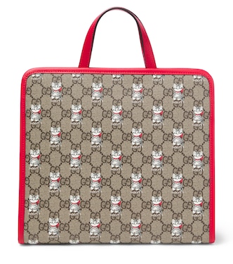 GG leather-trimmed canvas tote bag | Gucci Kids