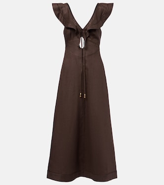 Vestido midi Rhiannon de lino con volantes | Zimmermann