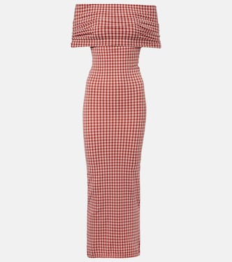 Checked off-shoulder midi dress | Alaïa