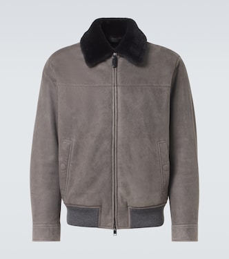 Shearling-trimmed suede bomber jacket | Brioni