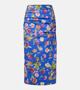 Floral ruched cotton-blend midi skirt | Carolina Herrera