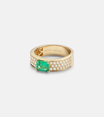 18kt gold ring with emerald and diamonds | Anita Ko