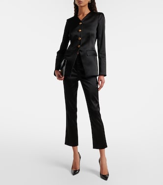 Pantalon slim raccourci Stila à taille haute en satin | Veronica Beard