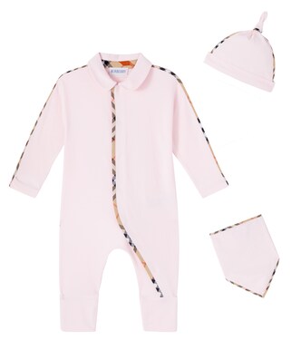 Baby cotton-blend beanie, bib, and onesie set | Burberry Kids