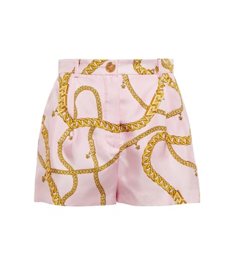 Shorts in seta con stampa Chain | Versace