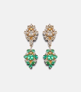 Ohrringe La Fantaisie aus 18kt Gelbgold mit Diamanten und Smaragden | Suzanne Kalan