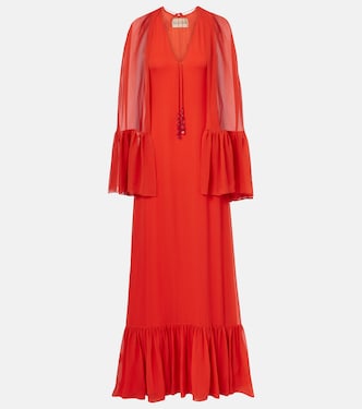 Caped silk georgette maxi dress | Valentino