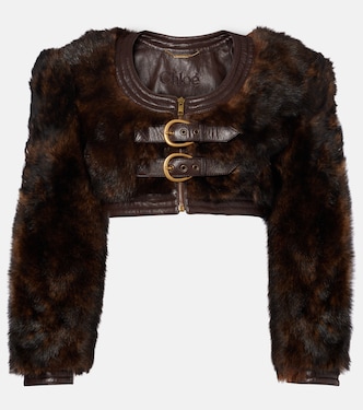 Leather-trimmed cropped shearling jacket | Chloé