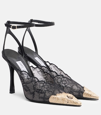 Pumps Faiz 100 in pizzo con finiture in pelle | Jimmy Choo