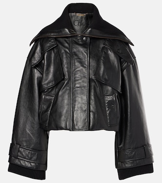 Cropped leather bomber jacket | Chloé
