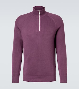 Ribbed-knit cotton half-zip sweater | Brunello Cucinelli