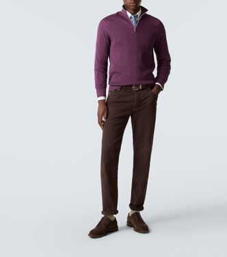 Ribbed-knit cotton half-zip sweater | Brunello Cucinelli