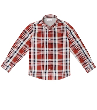 Chemise en coton et lin à carreaux | Brunello Cucinelli Kids