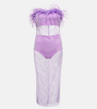 Feather-trimmed embellished midi dress | Giuseppe di Morabito