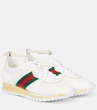 Web Stripe suede-trimmed sneakers | Gucci