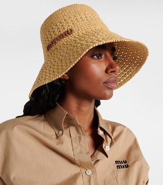 Logo raffia-effect sun hat | Miu Miu