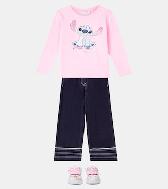 x Disney® Stitch cotton-blend jersey top | Monnalisa