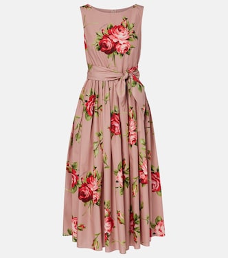 Floral belted cotton midi dress | Dolce&Gabbana