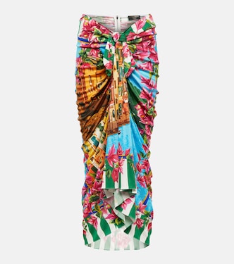 Gonna midi Portofino in seta con ruches | Dolce&Gabbana