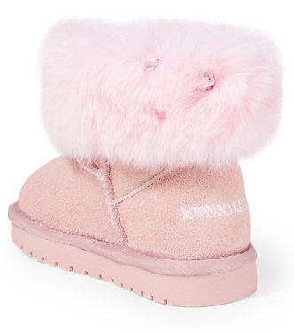 Ankle Boots aus Veloursleder mit Faux Fur | Monnalisa