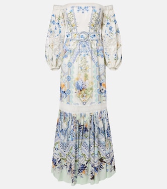 Floral off-shoulder linen and silk maxi dress | Camilla