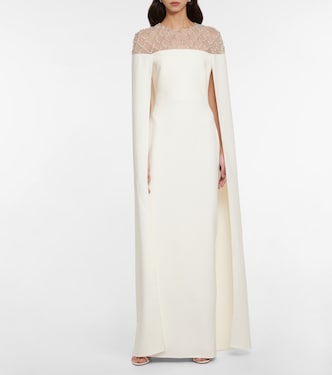 Bridal - Abito lungo in crêpe con mantella | Safiyaa