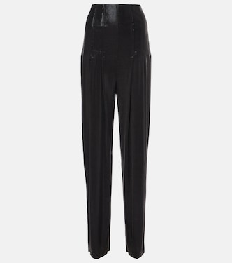 Pleated high-rise lamé wide-leg pants | Norma Kamali