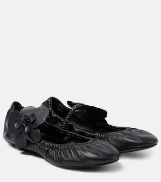 Orchid floral-appliqué leather Mary Jane flats | Zimmermann