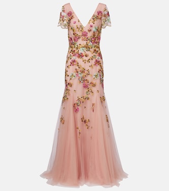 Bestickte Robe Polina aus Tüll | Costarellos