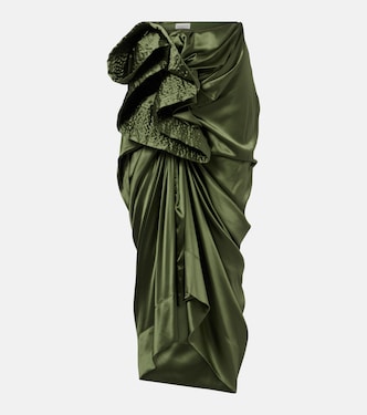 Gathered silk-blend satin midi skirt | Dries Van Noten