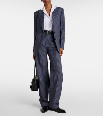 Pantaloni regular in lino, lana e seta a vita alta  | Loro Piana
