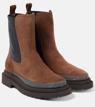 Verzierte Chelsea Boots aus Veloursleder | Brunello Cucinelli