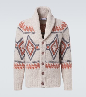Cárdigan en mezcla de lana en jacquard | Brunello Cucinelli