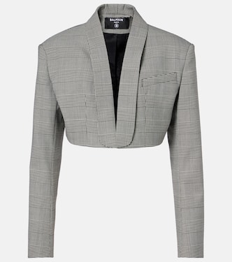 Houndstooth cropped wool-blend blazer | Balmain