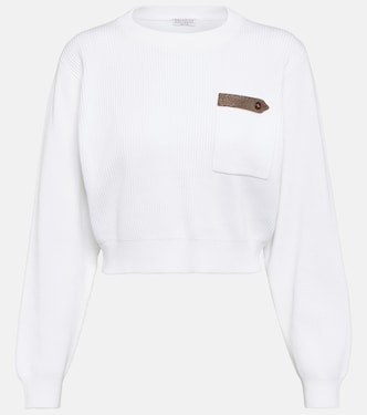 Sudadera cropped en jersey de algodón | Brunello Cucinelli