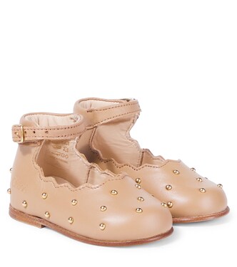Embellished scalloped leather ballet flats | Chloé Kids
