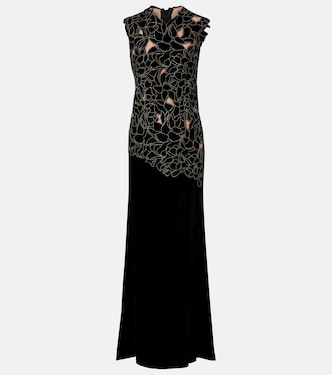 Serisa embellished lace-trimmed velvet gown | Costarellos