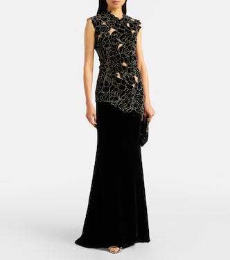 Serisa embellished lace-trimmed velvet gown | Costarellos