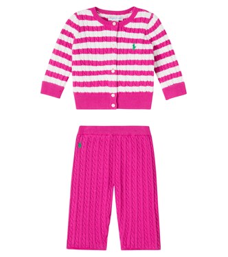 طقم لمولودة جديدة كارديغان وبنطلون من القطن بحبكة الضفيرة | Polo Ralph Lauren Kids