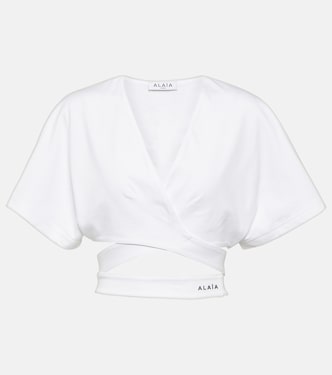 Top cropped in jersey di cotone con logo | Alaïa