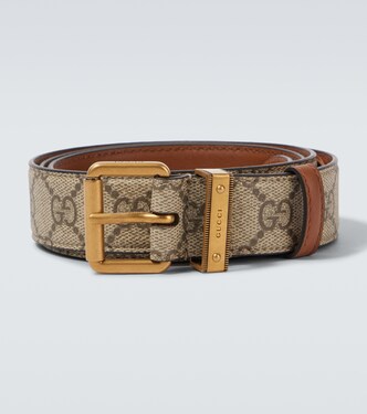 Cintura in canvas GG con pelle | Gucci