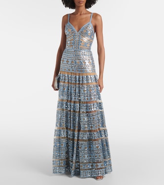 Sequined tulle-trimmed gown | Elie Saab