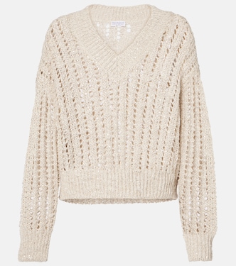 Embellished silk and linen-blend sweater | Brunello Cucinelli