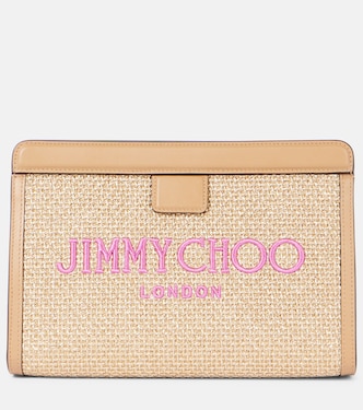 Avenue Small leather-trimmed pouch | Jimmy Choo