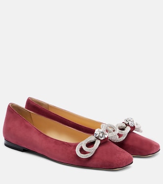 Ballerinas Double Bow aus Veloursleder mit Kristallen | Mach & Mach