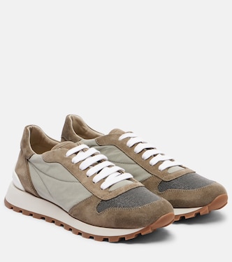 Monili suede-trimmed sneakers | Brunello Cucinelli