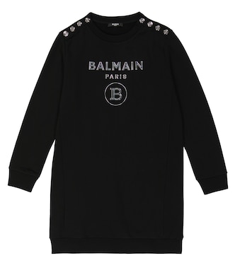 Logo cotton sweatshirt dress | Balmain Kids