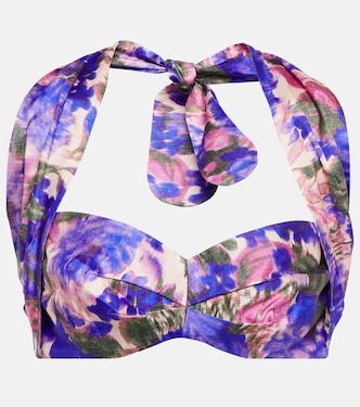 High Tide floral silk halterneck crop top | Zimmermann